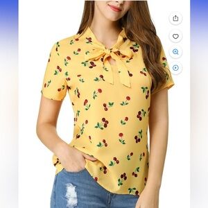 Allegra K Yellow Cherry Print Blouse small ModCloth